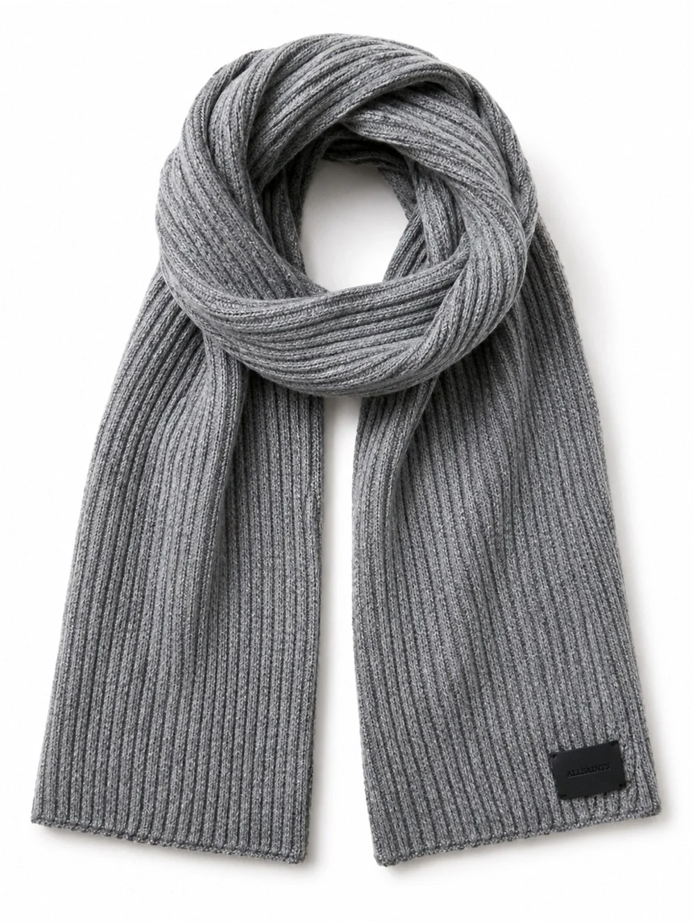 AllSaints Traveling Rib Scarf Grey Marl NWT Unisex Wool Blend $79